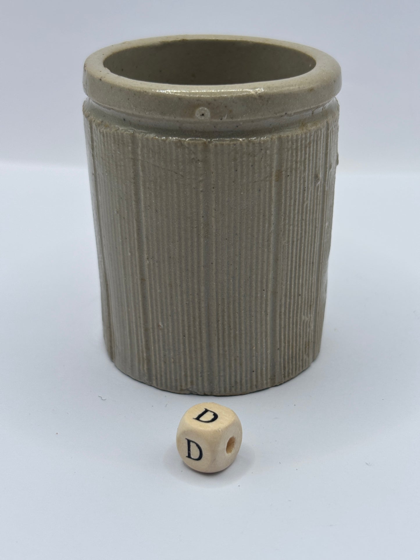 Old mini ribbed stoneware jam pot (D)