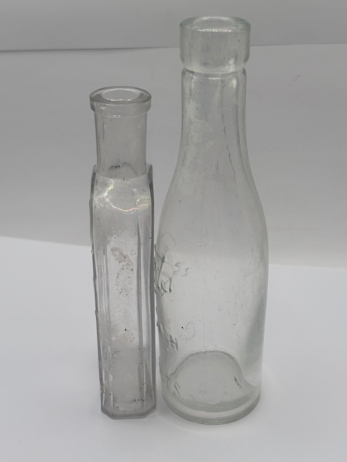 2 crusty Old glass Boots cash chemists bottles