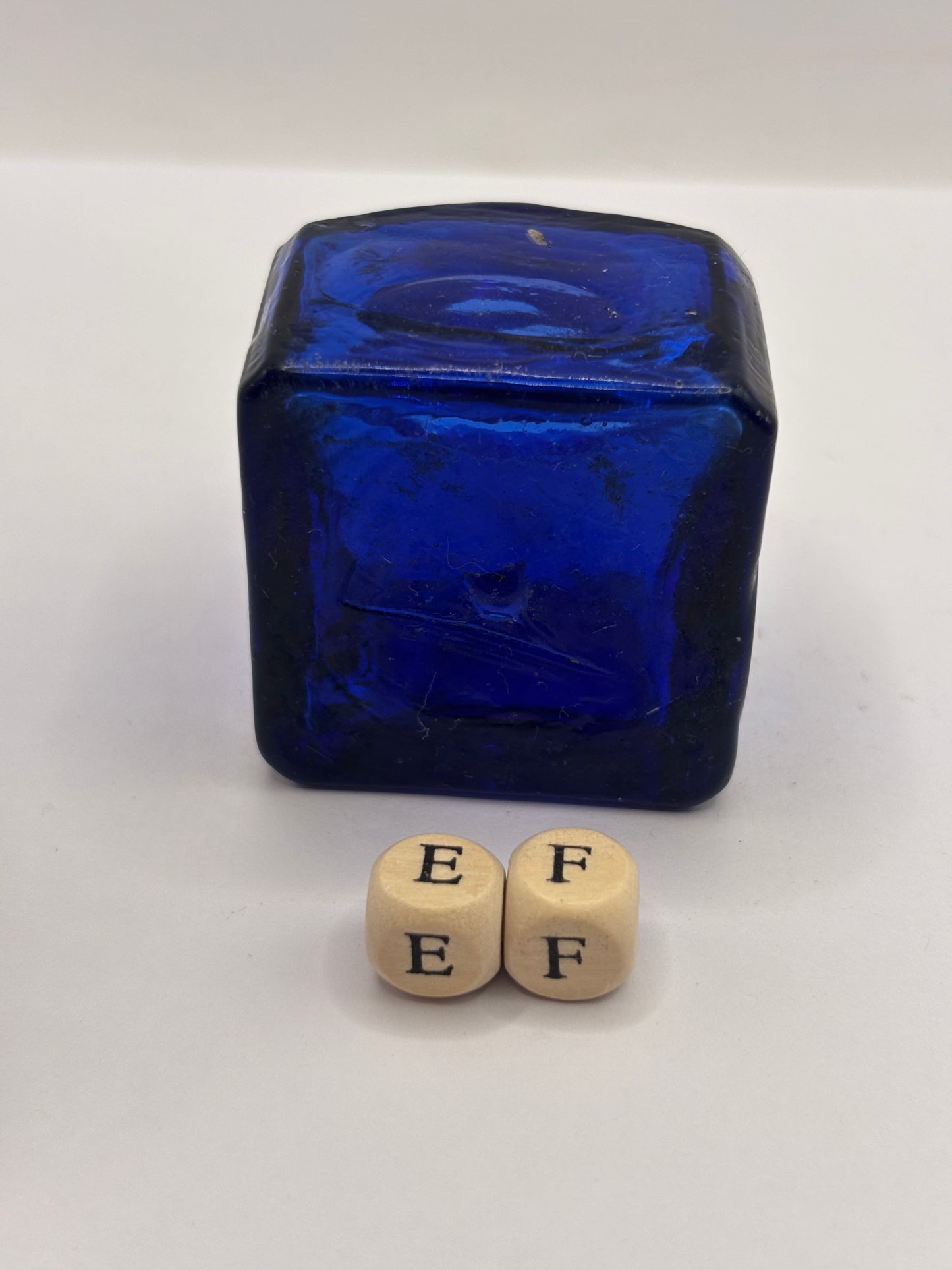 Old cobalt blue glass ink bottle, inkwell, penny ink (EF)