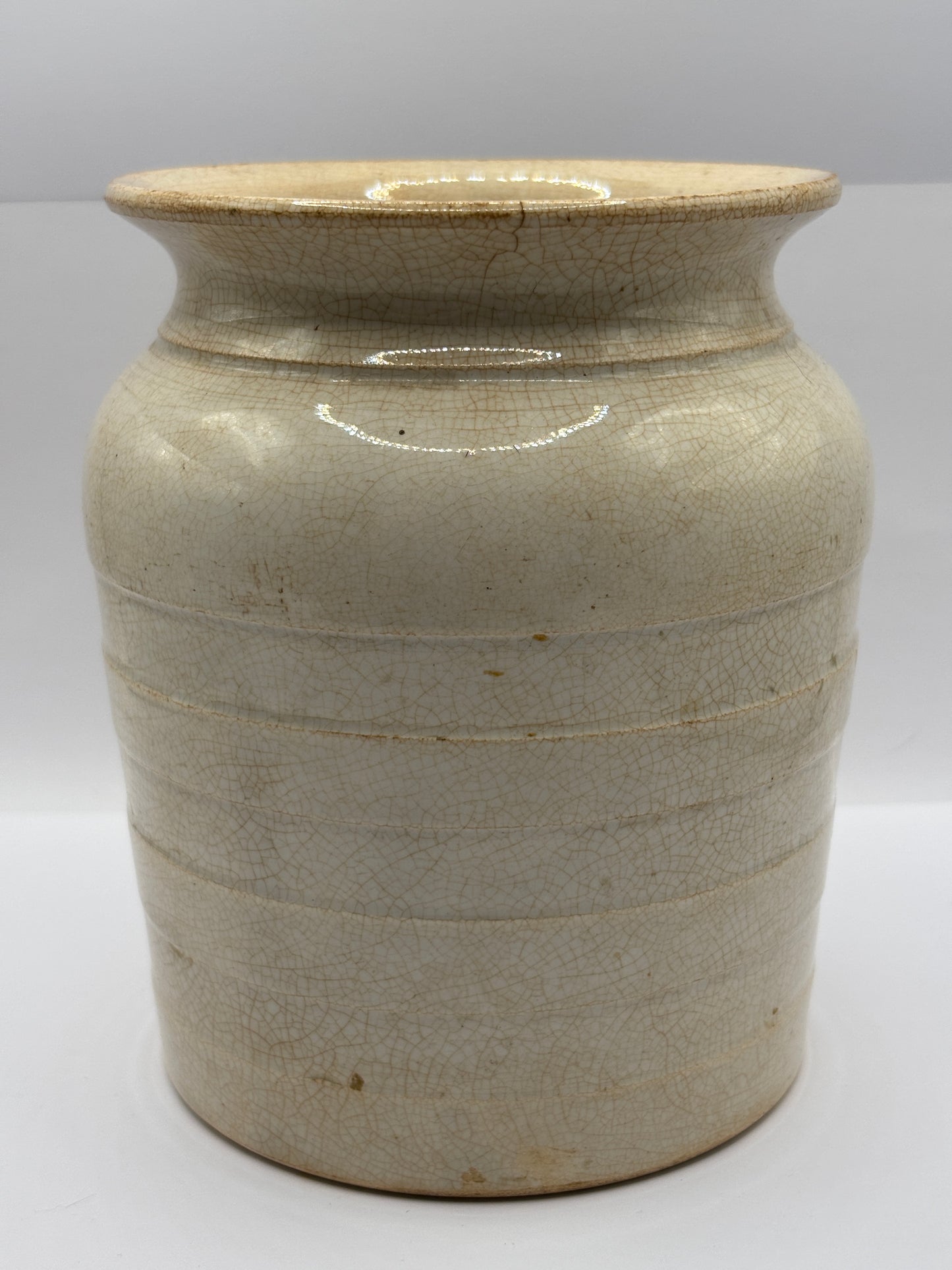 Old rice jar, stained & crazed