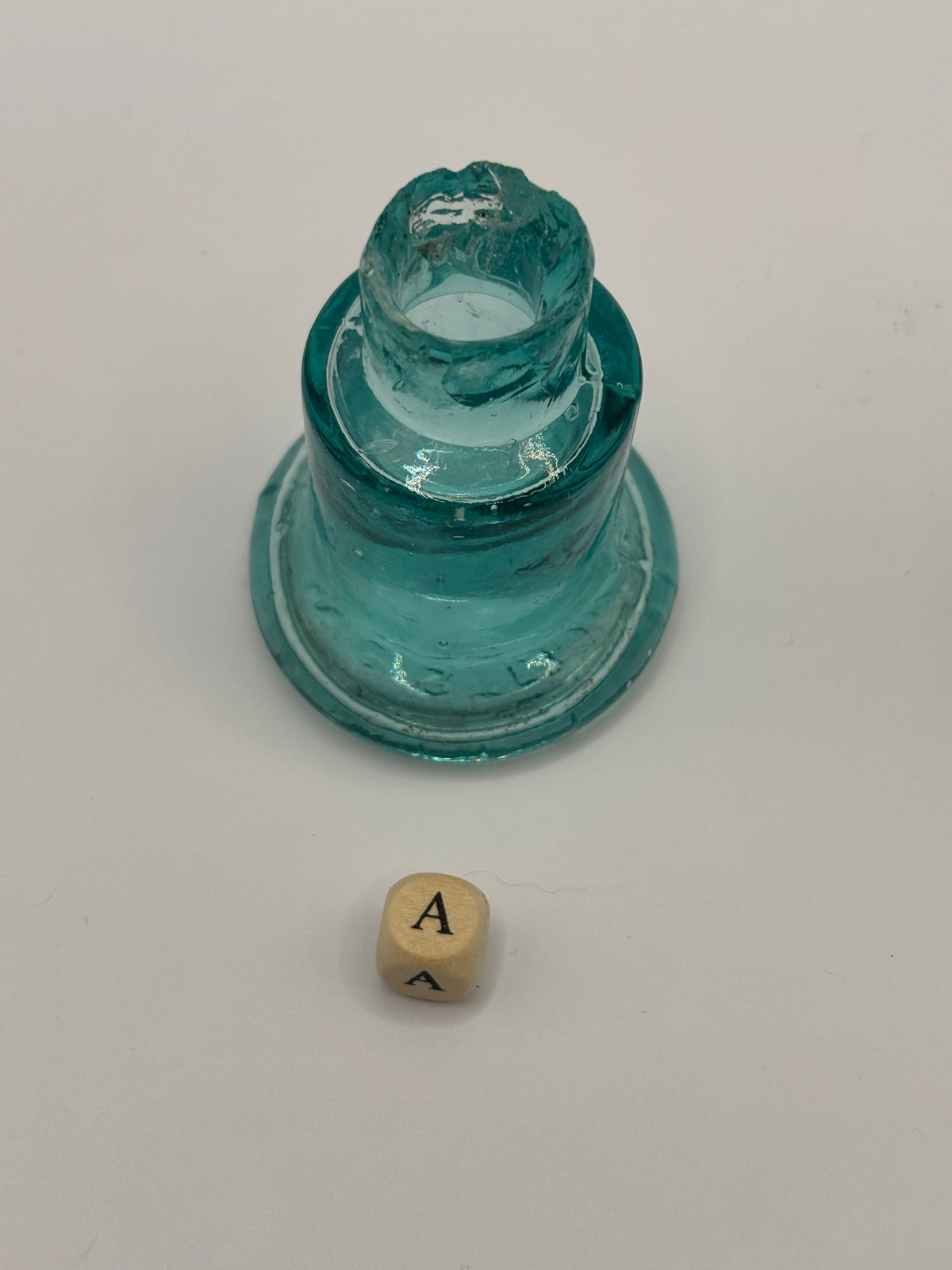 Old aqua glass inkwell, Bell ink. Ink bottle (a) Stephens ink