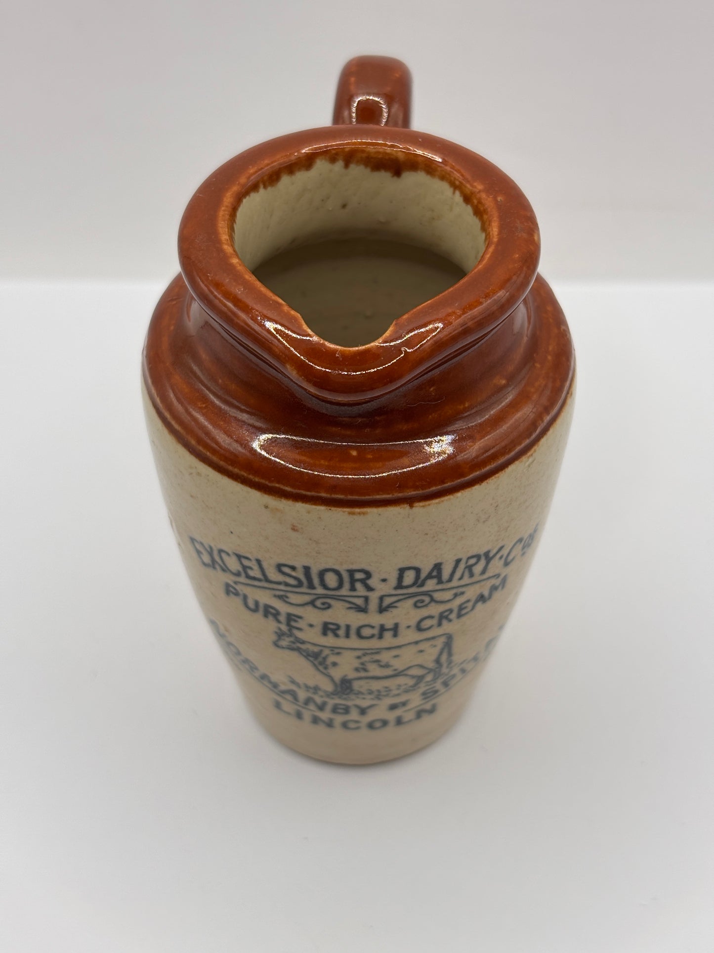 Old advertising cream pot, Excelsior dairy. Pure rich cream, Lincoln