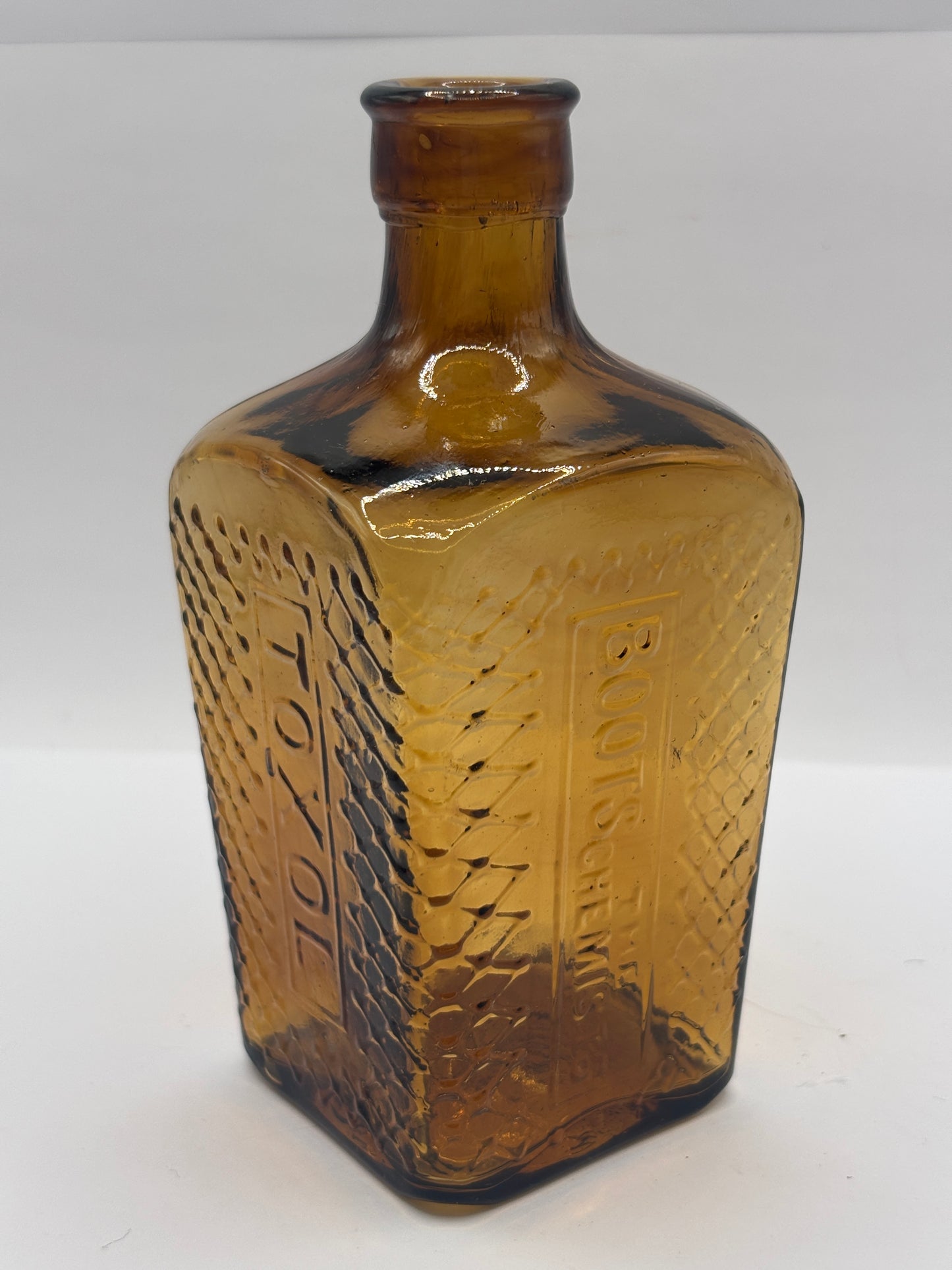 Old amber glass TOXOL bottle, Boots the chemists.