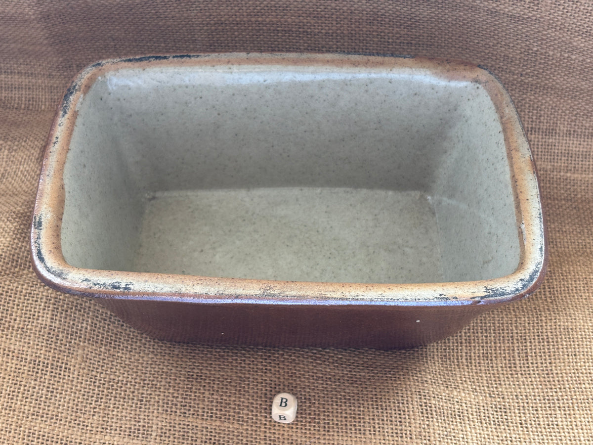 Old brown salt glaze stoneware pie dish (B)