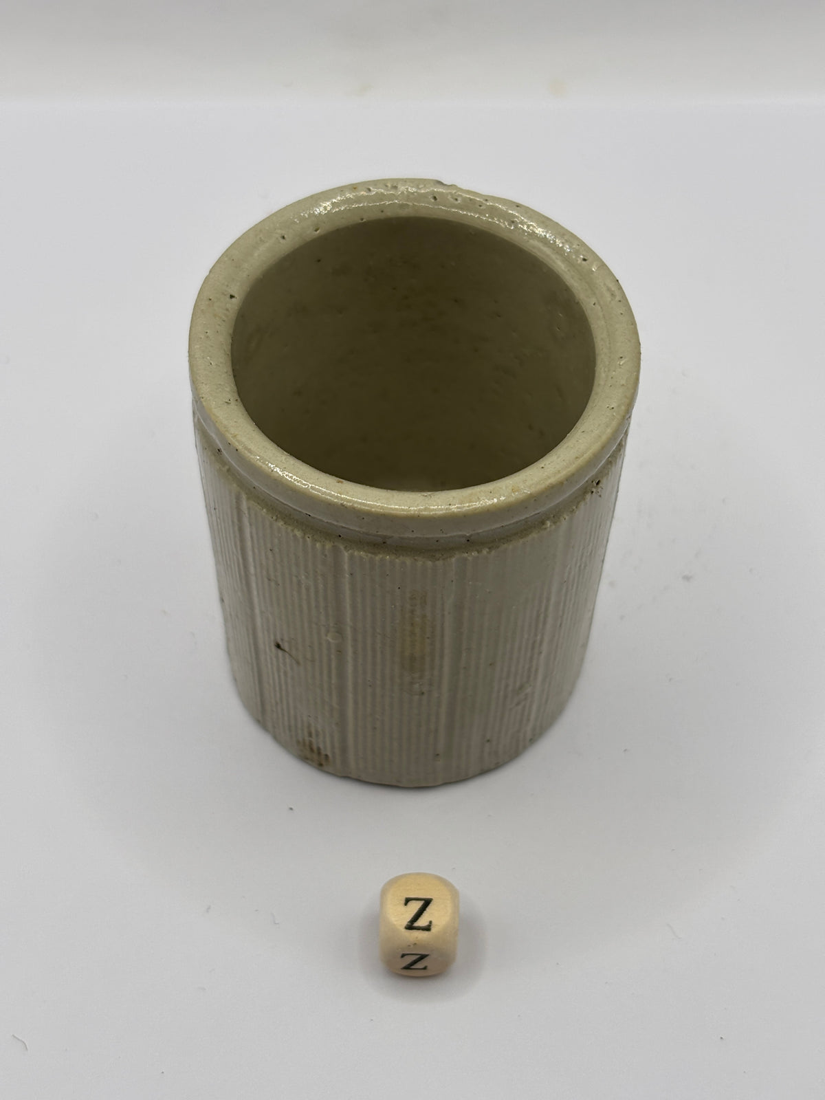 Old mini ribbed stoneware jam pot (z)