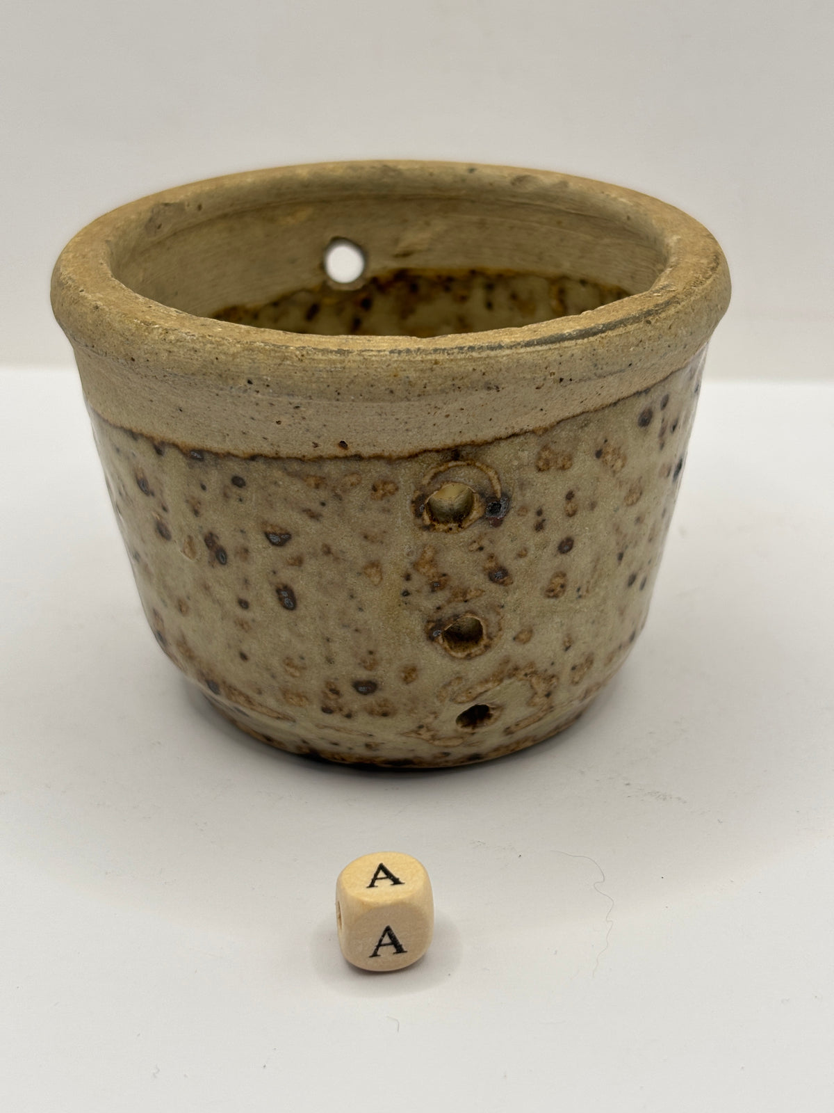 Old small french stoneware cheese mold, strainer/ faisselle (a)
