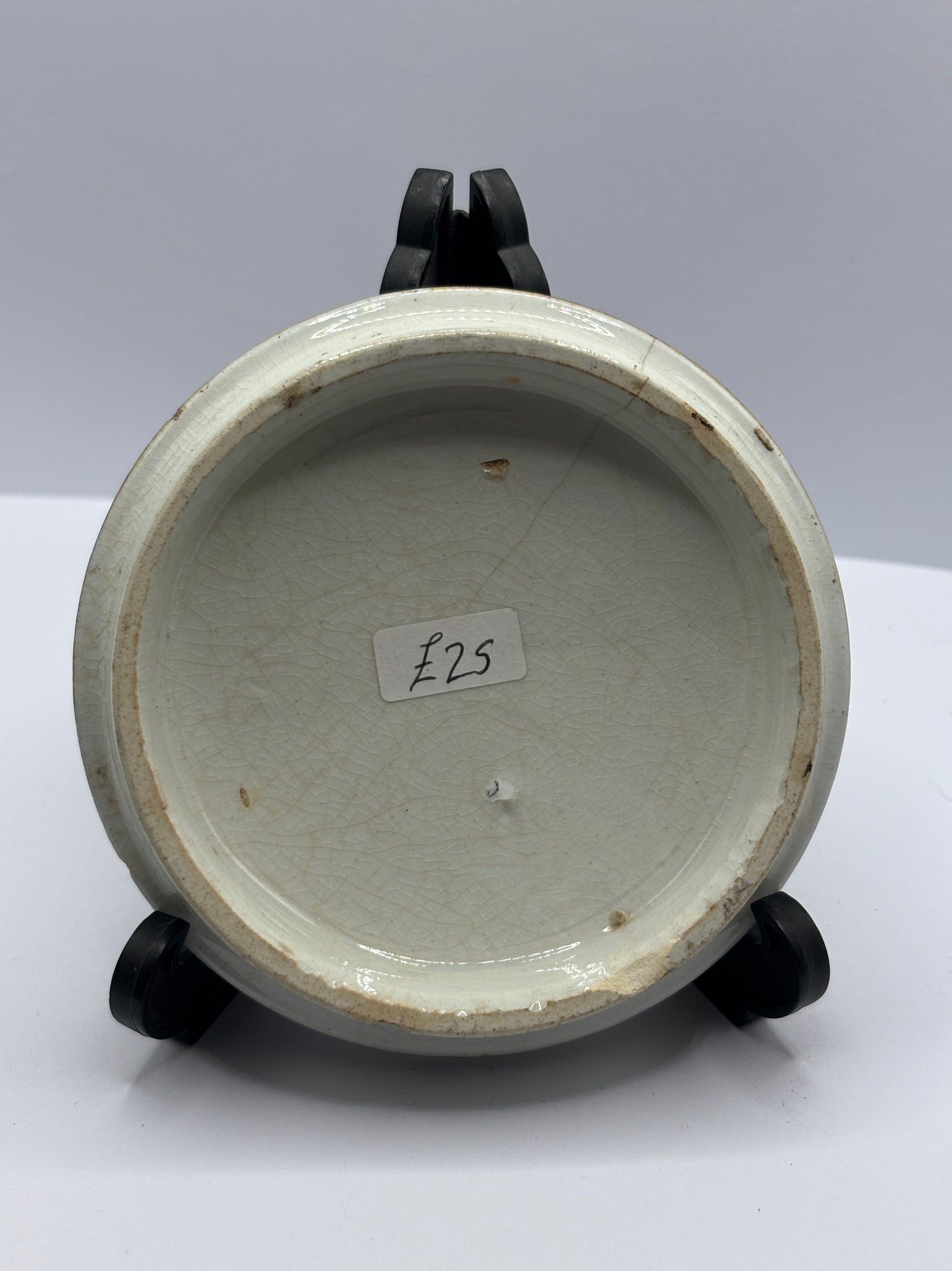 Old Prattware lid, victorian pot lid. The poultry woman, Pratt lid