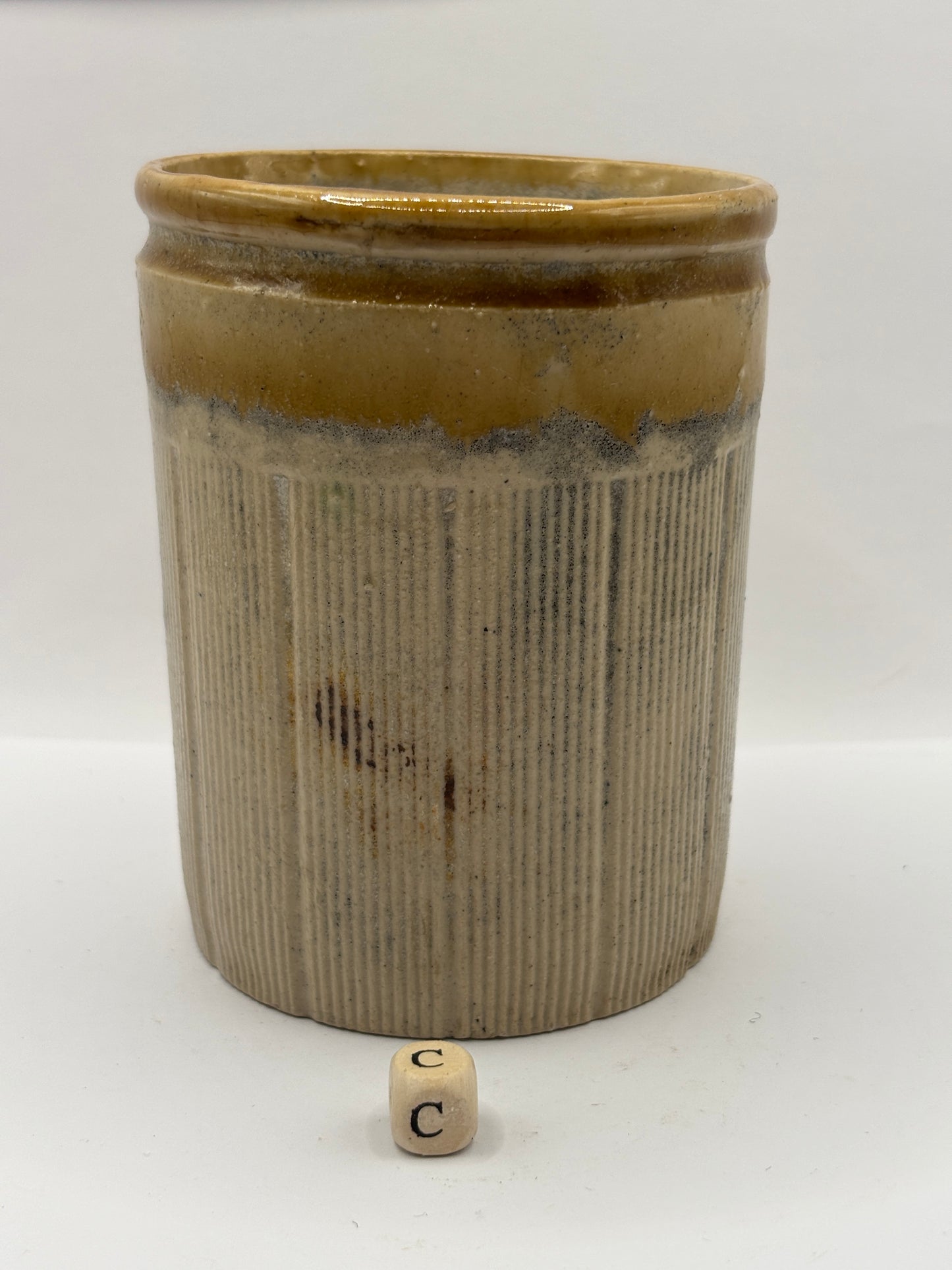 Old 1lb brown top ribbed jam & marmalade pot (c)