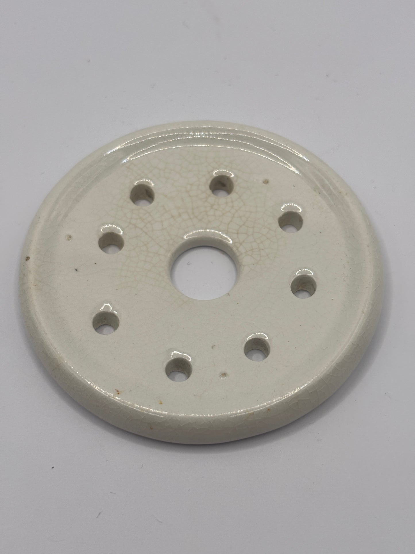 Small ironstone strainer, stained & crazed