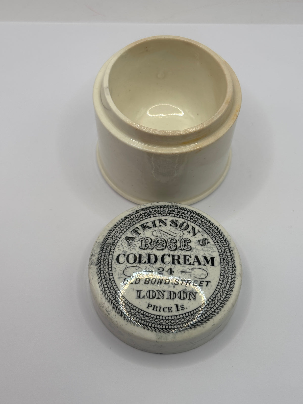 Old advertising lid and base. Atkinsons rose cold cream