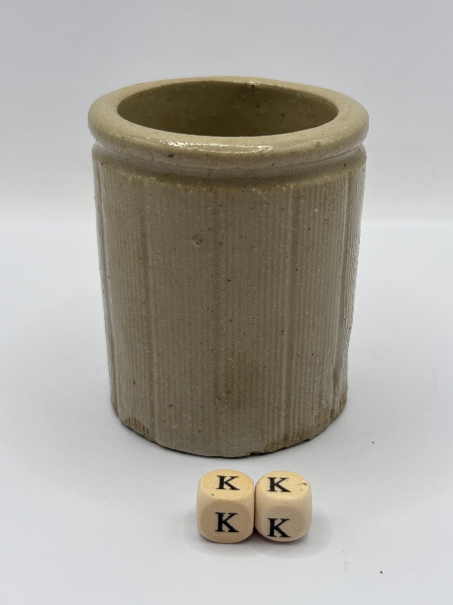 Old mini ribbed stoneware jam pot (kk)
