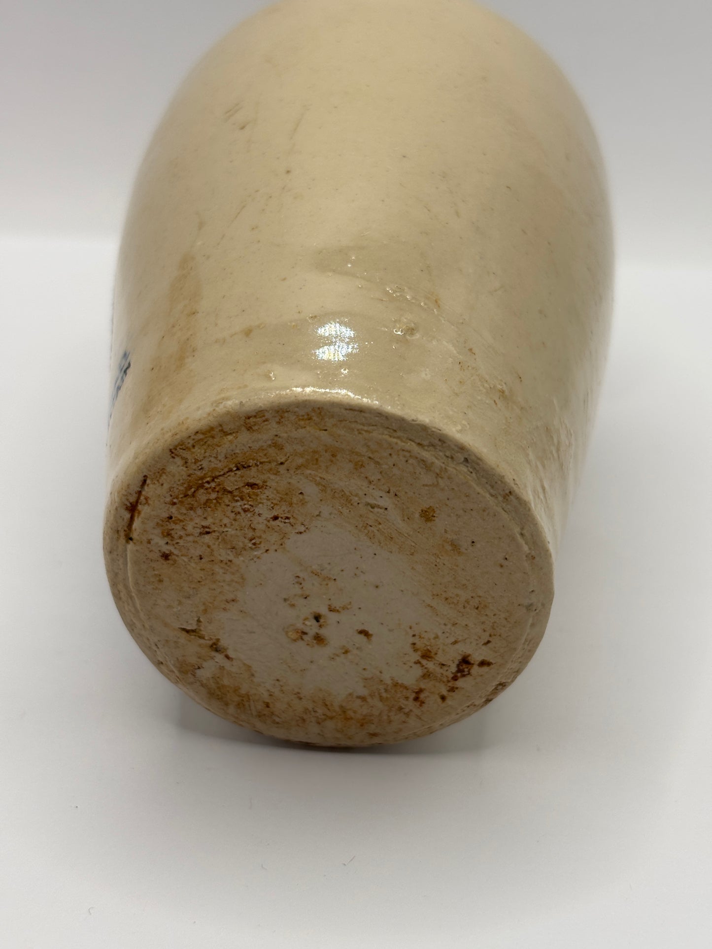 Old stoneware advertising cream pot, Strathbogie Dairy, pure rich cream. Blue print. Milk maid, cow