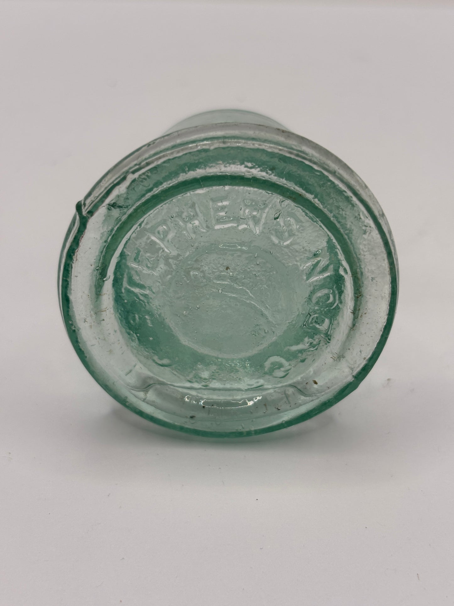 Old advertising aqua glass inkwell, Bell ink. Stephens ink London