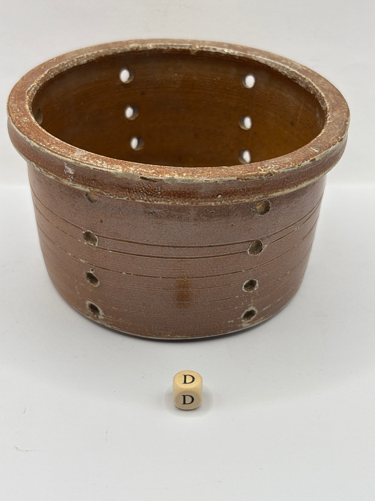 Old french stoneware cheese mold, strainer/ faisselle (D)