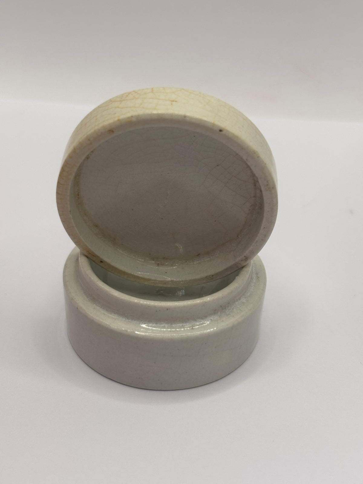 Old mini plain stoneware pot lid and base