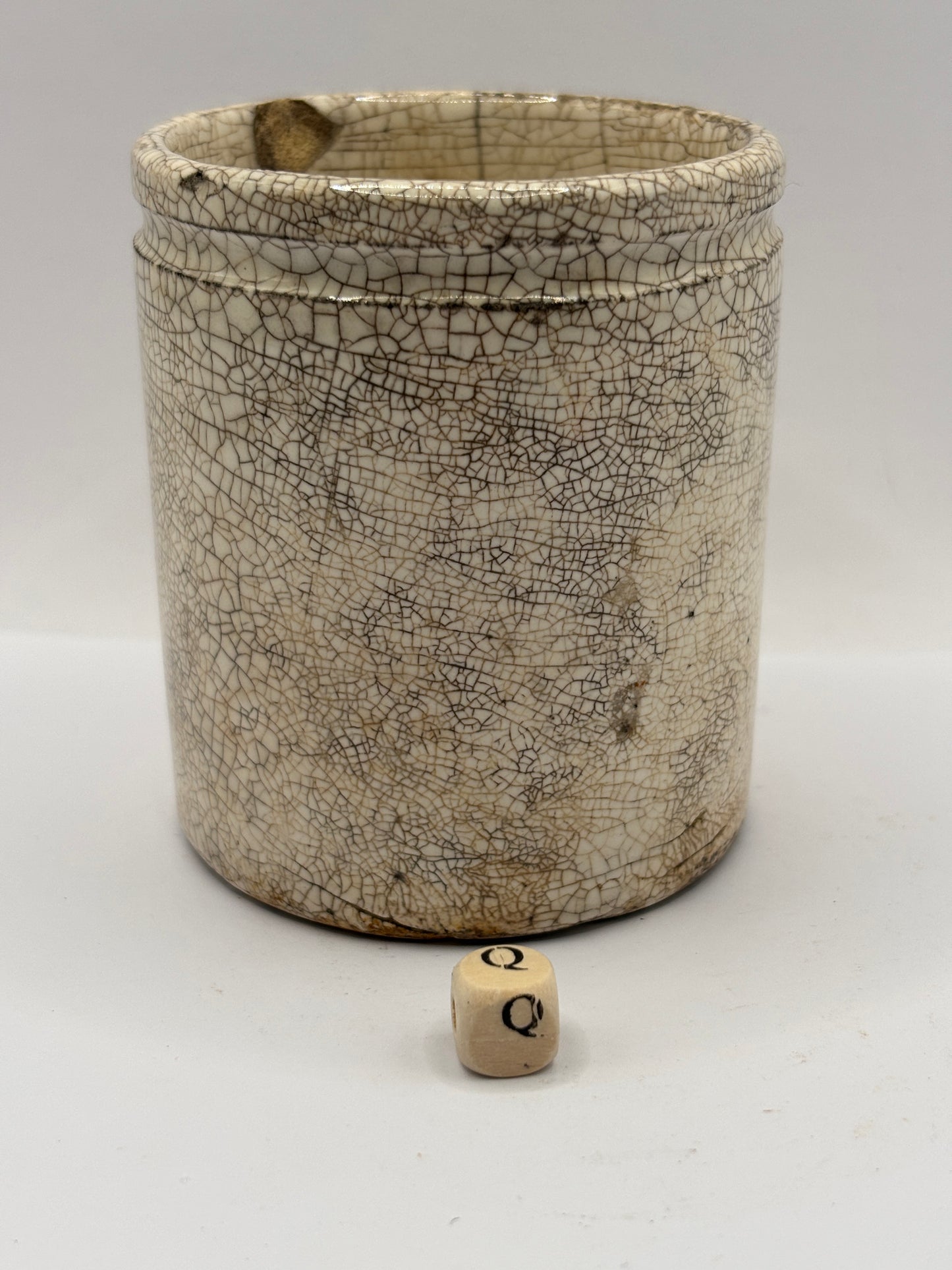 old stained & crazed stoneware pot (Q)