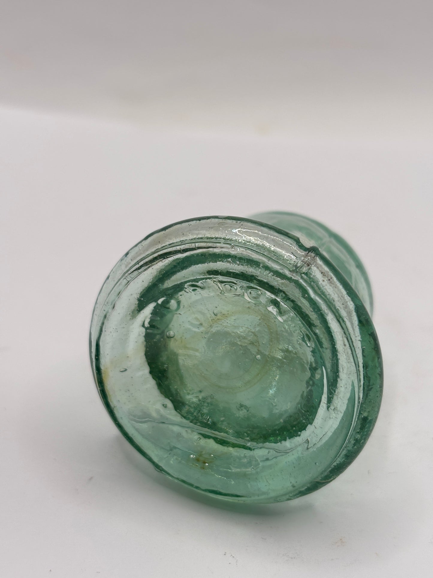 Old aqua glass inkwell, Bell ink. Ink bottle