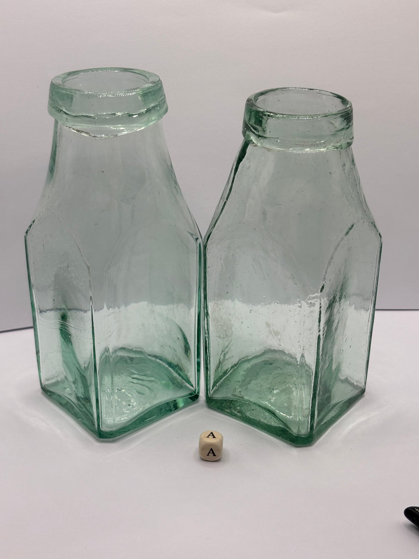 2 old square glass jam jars (a)