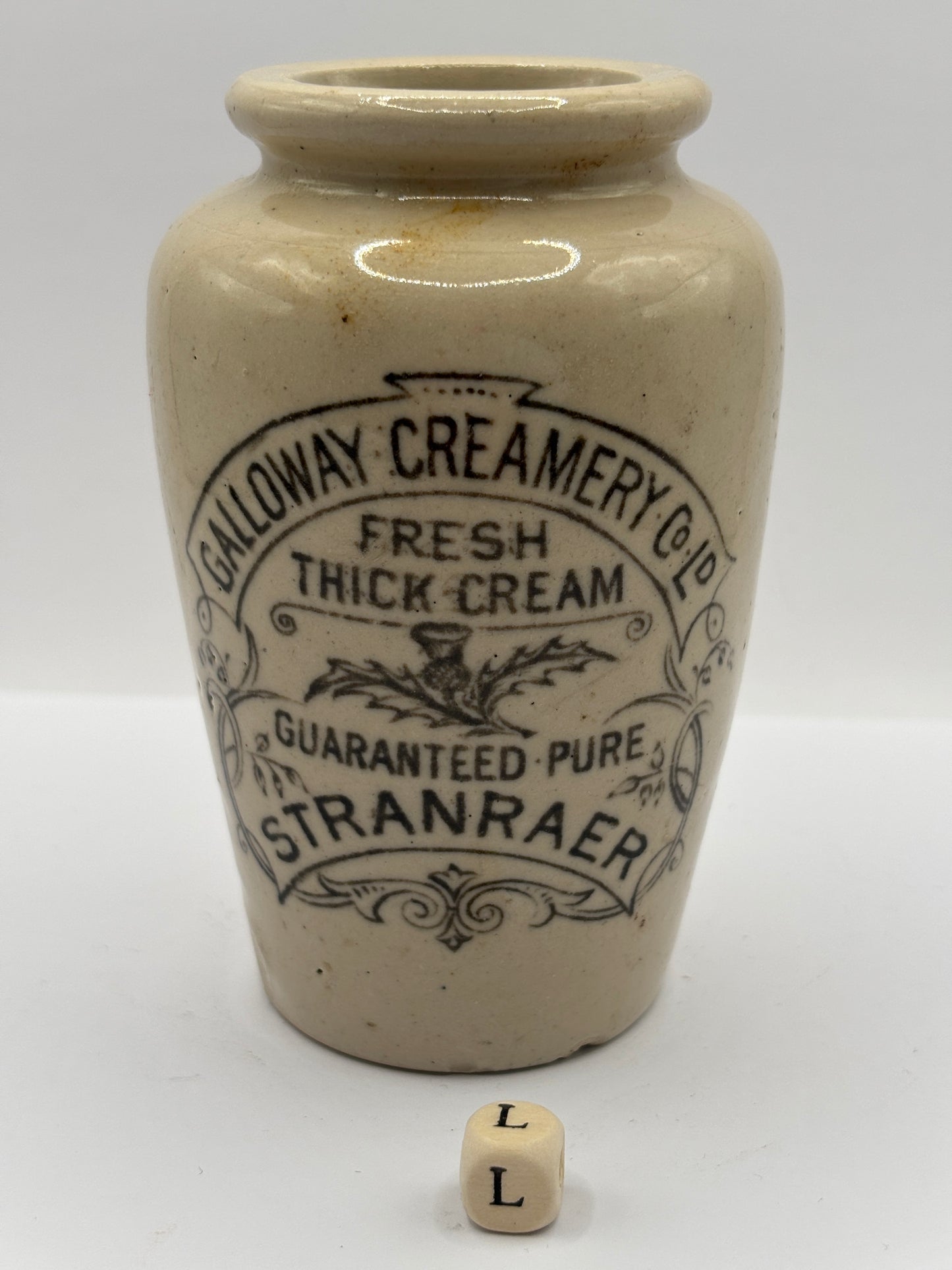 Old advertising cream pot, Galloway creamery Stranraer (L)