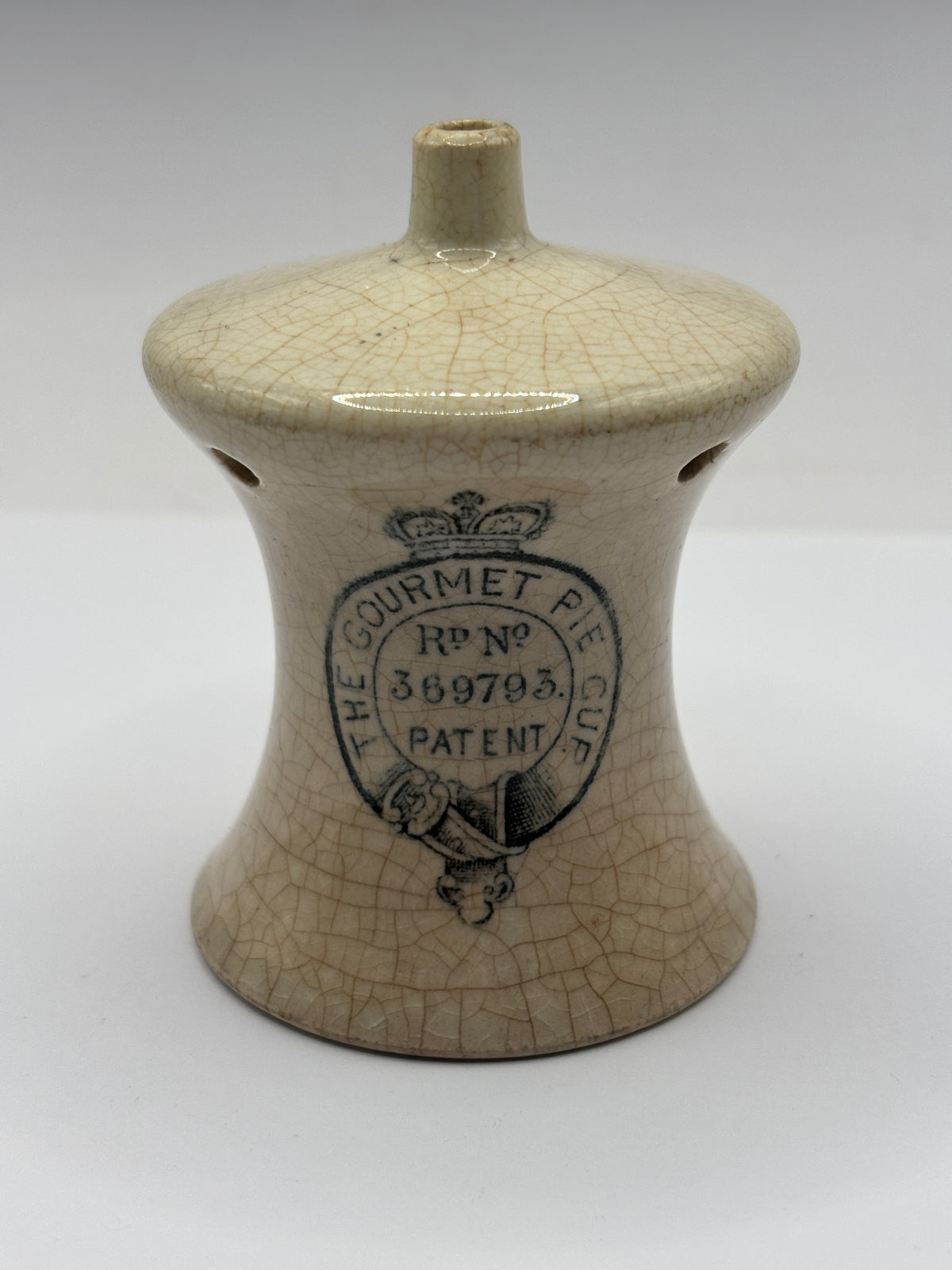 Old stoneware pie funnel, The Gourmet pie cup