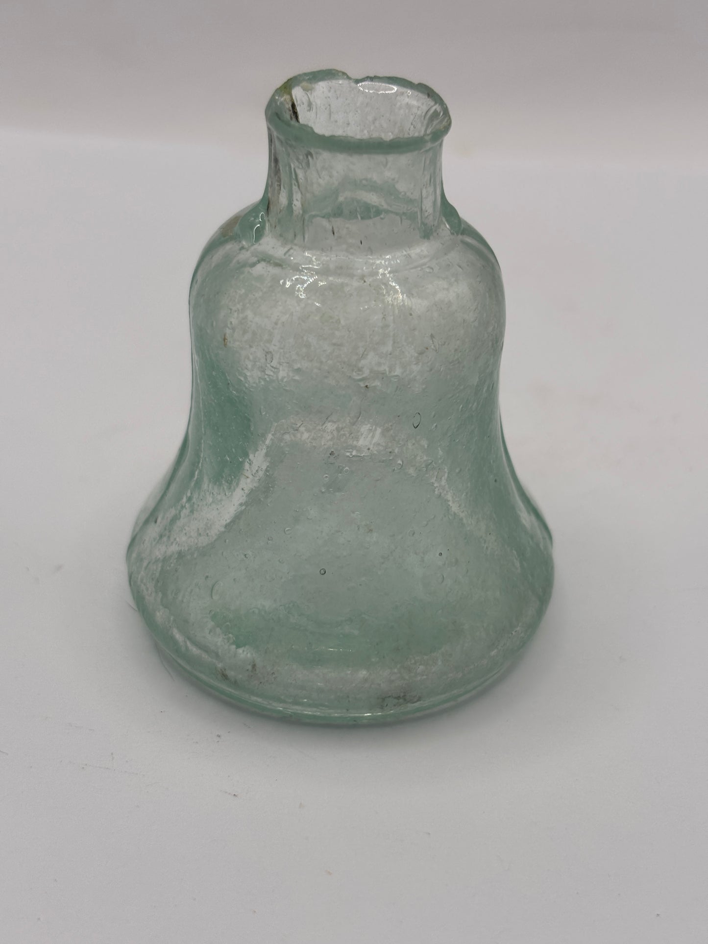 Old aqua glass inkwell, Bell ink. Ink bottle
