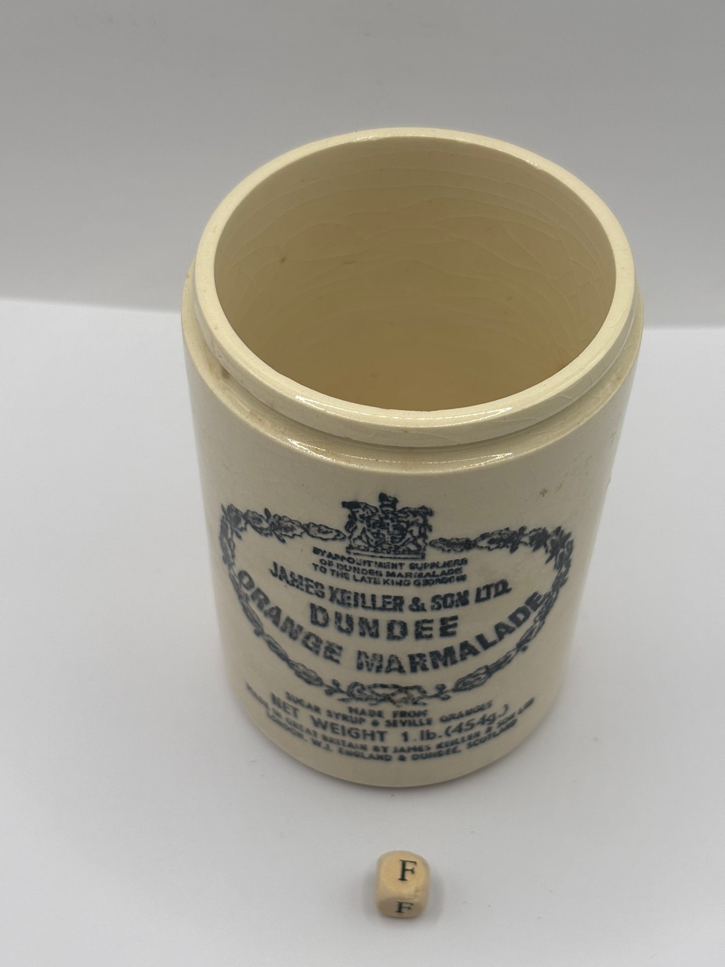 Old 1lb James Keiller Dundee marmalade Jar (F)