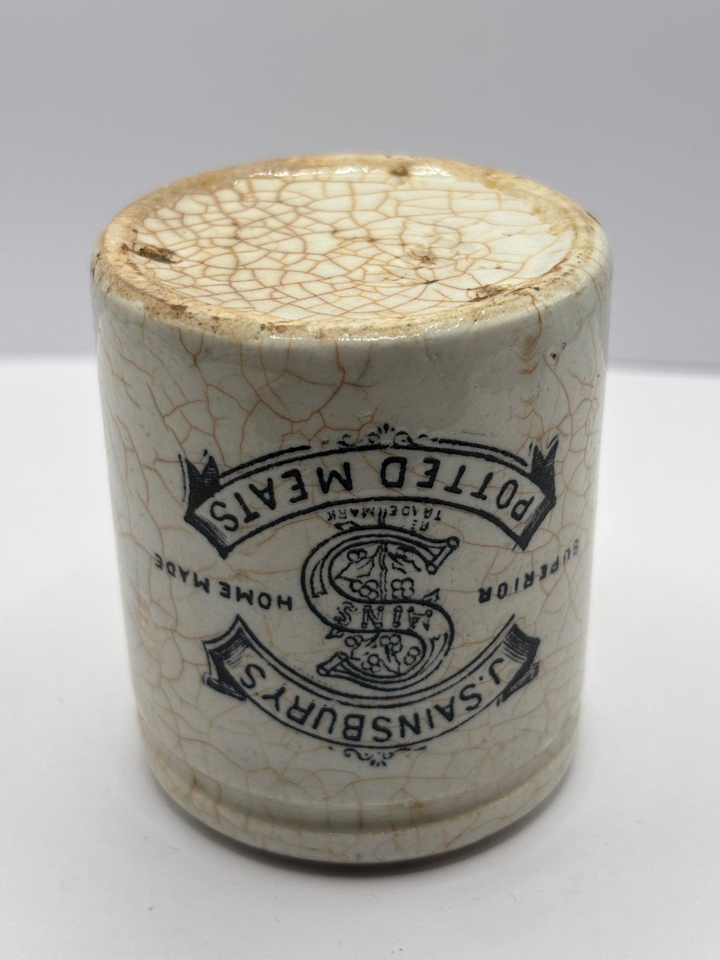 Old stained & crazed sainsburys advertising pot