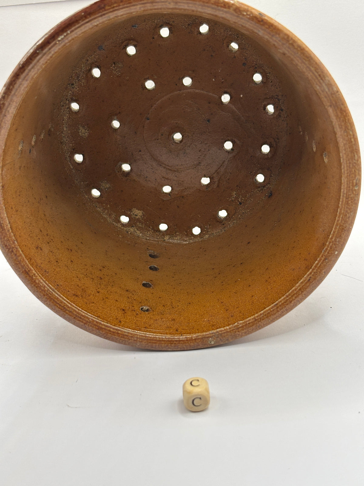 Old french stoneware cheese mold, strainer/ faisselle (c)