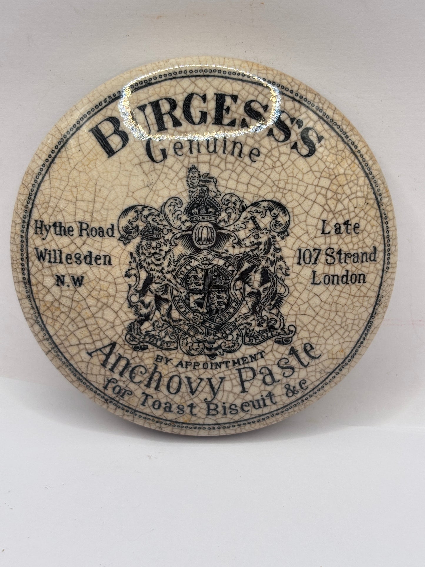old advertising lid, Burgess’s anchovy paste