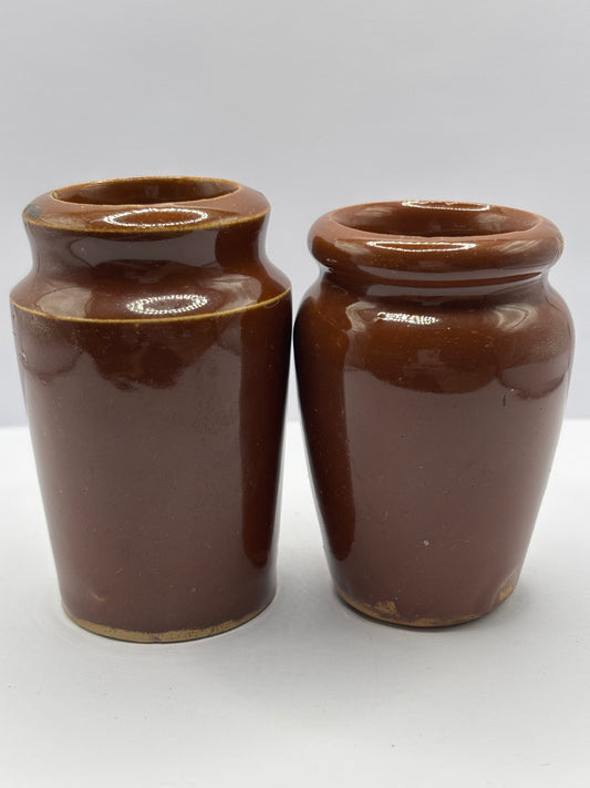 2 Old brown stoneware cream pots