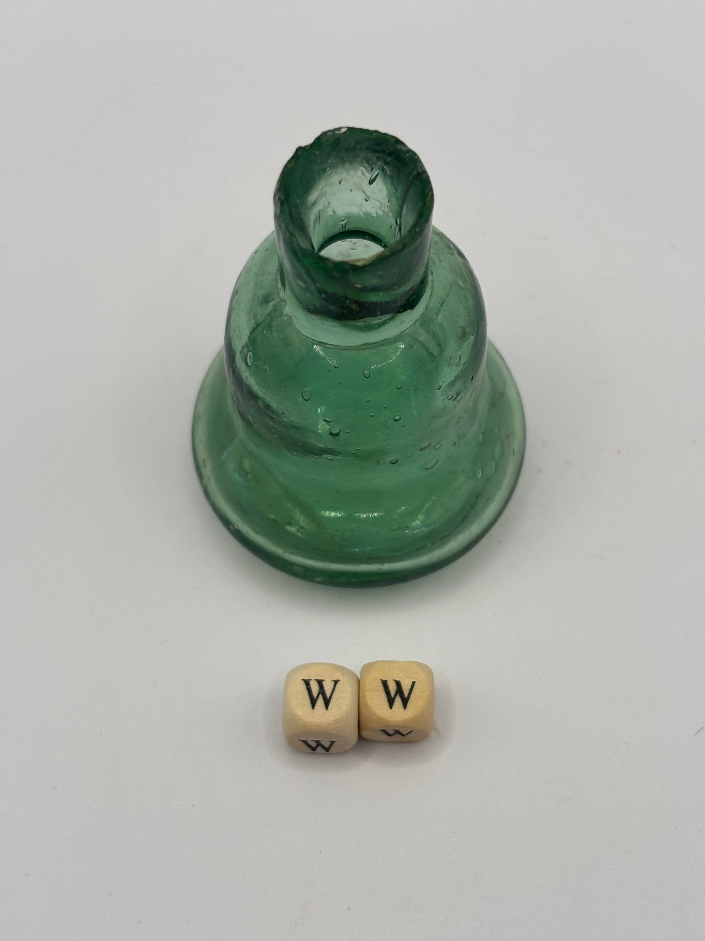 Old green glass inkwell, Bell ink (ww)