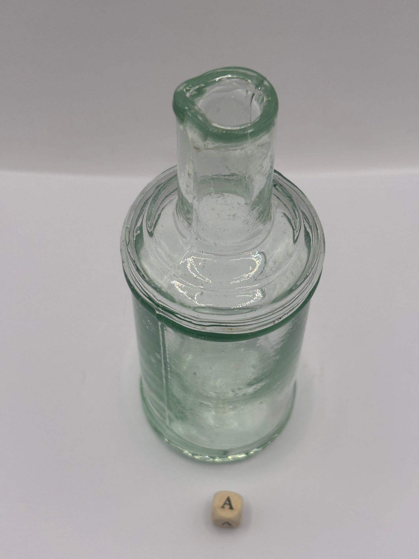Old tall aqua glass pouring ink, inkwell (a)