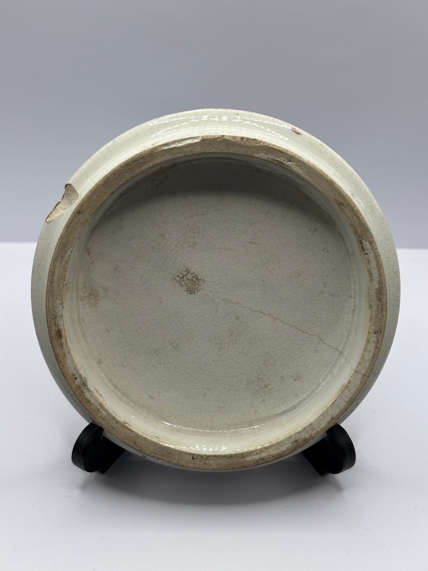 Old Prattware lid, victorian pot lid. Country quarters. Pratt lid. Damaged