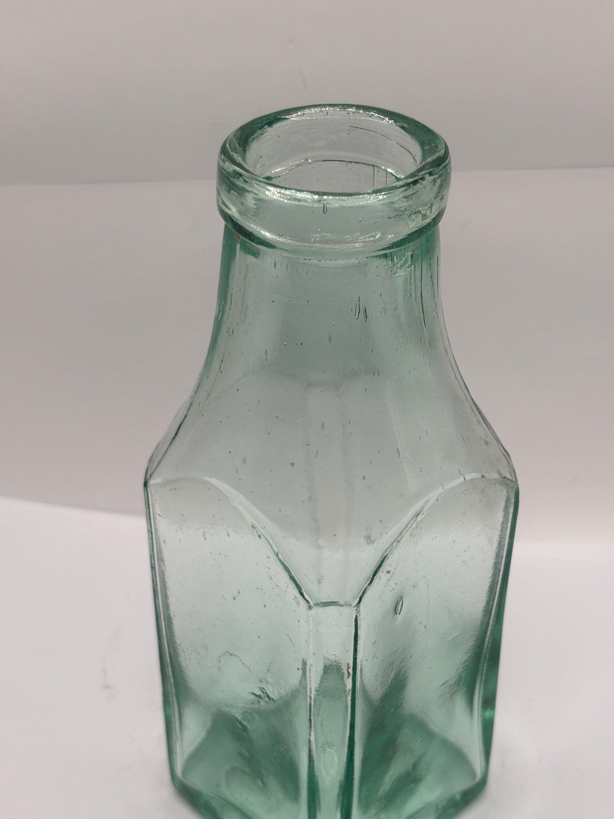 Old square aqua glass pickle jar (K)