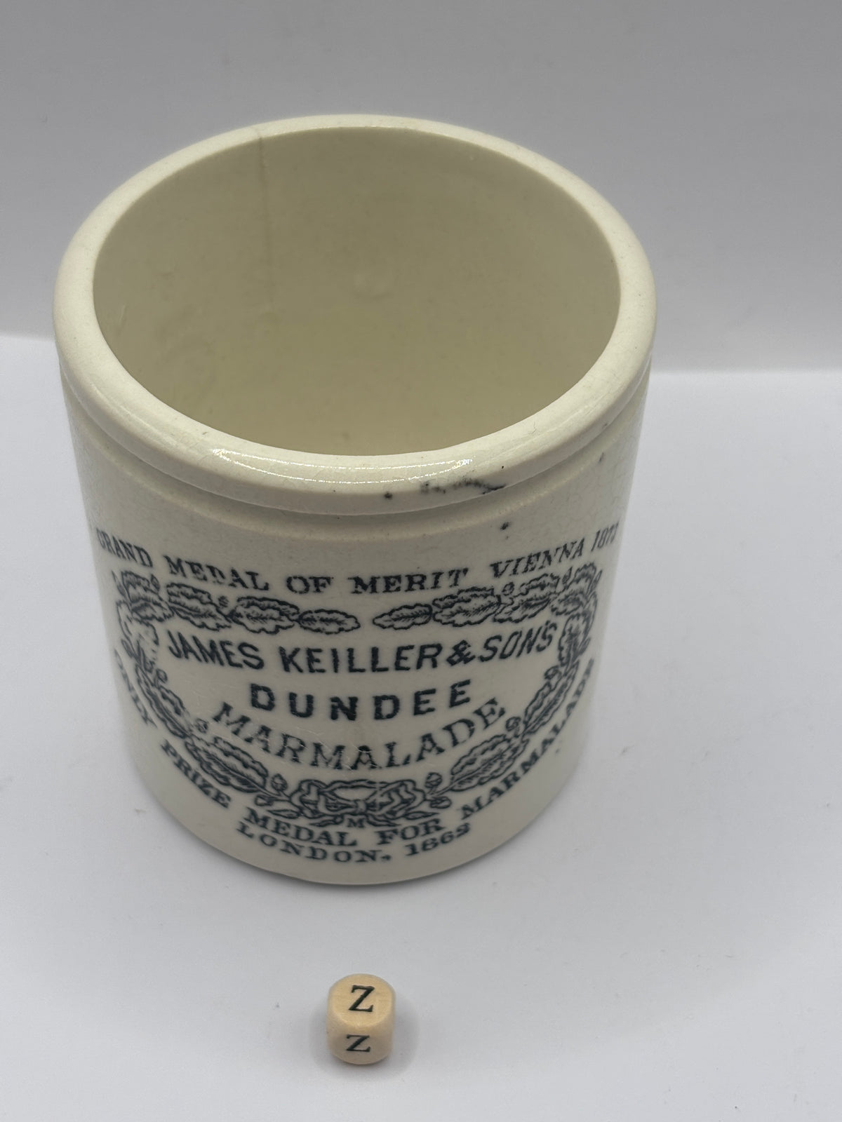 Old 1lb stoneware marmalade pot, James Keiller Dundee marmalade (z)