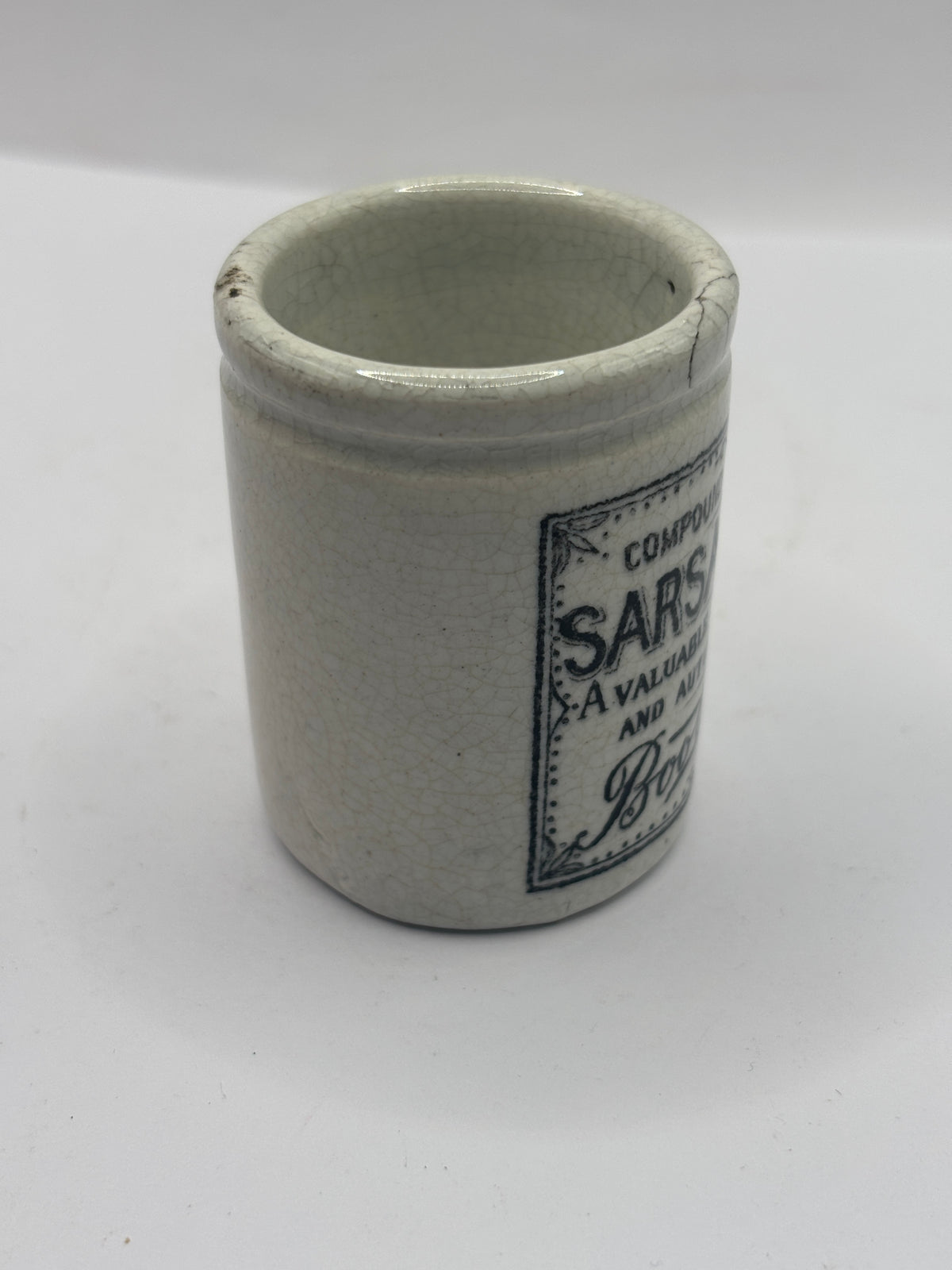 Old small advertising jar, Boots cash chemists, Sarsaparilla