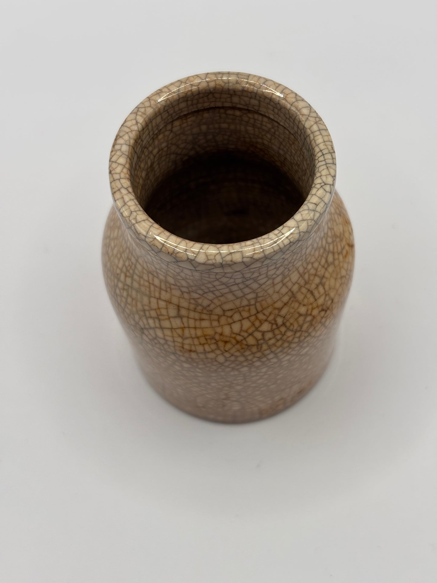 Old small stained & crazed stoneware pot