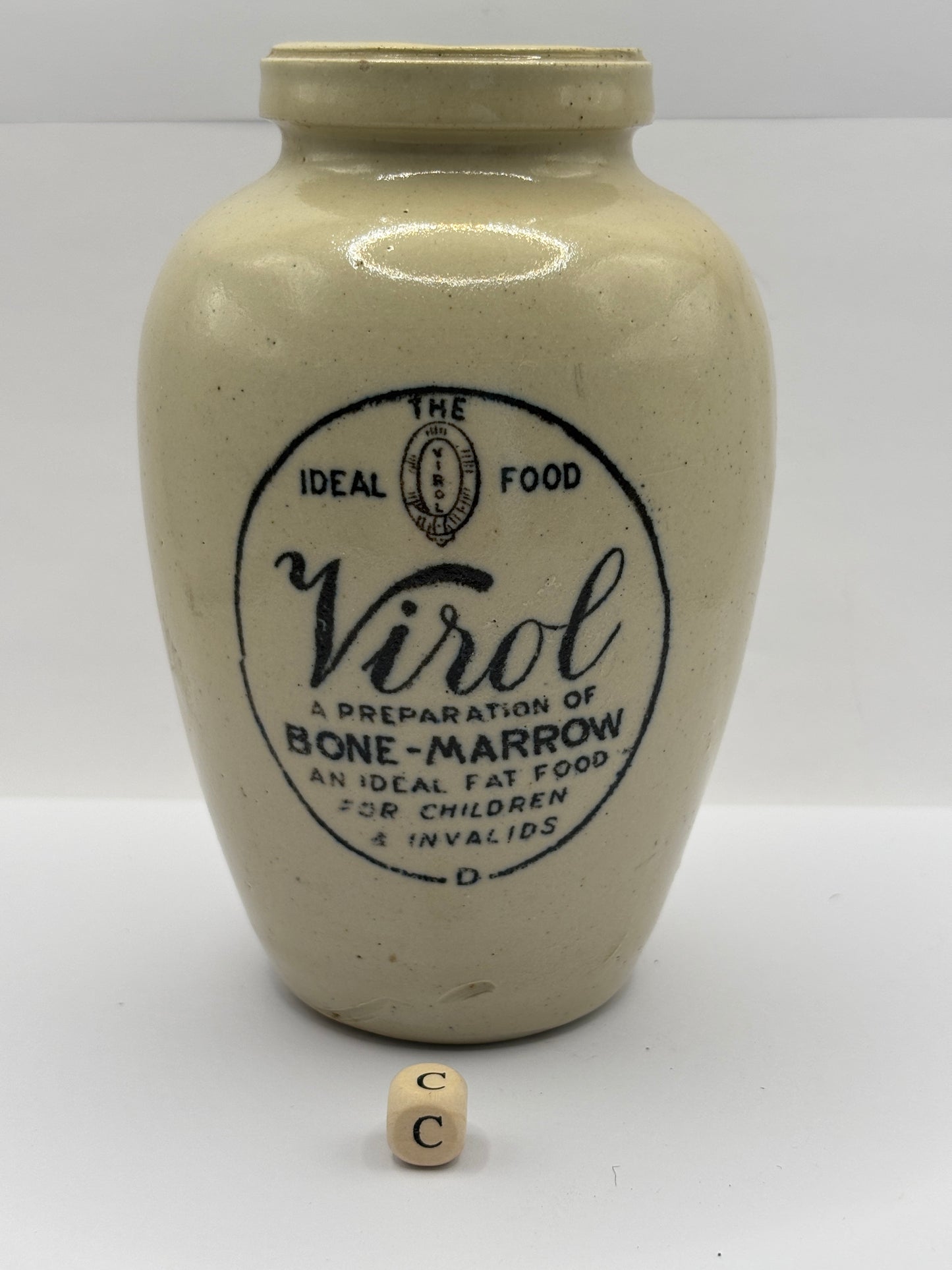 Old stoneware advertising Virol jar 13.5cms (c)