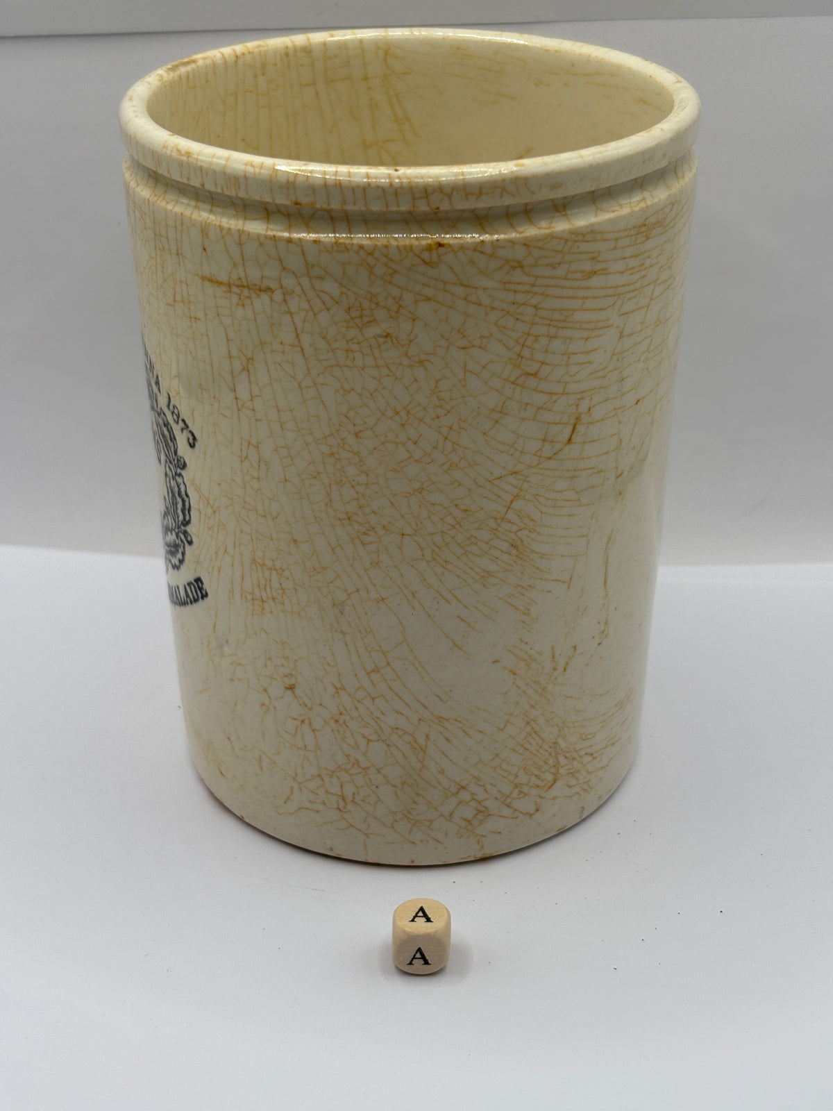 Old 2lb stoneware marmalade pot, James Keiller Dundee marmalade (a)