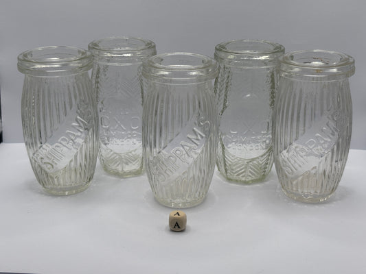 5 old clear glass meat paste jars (a)
