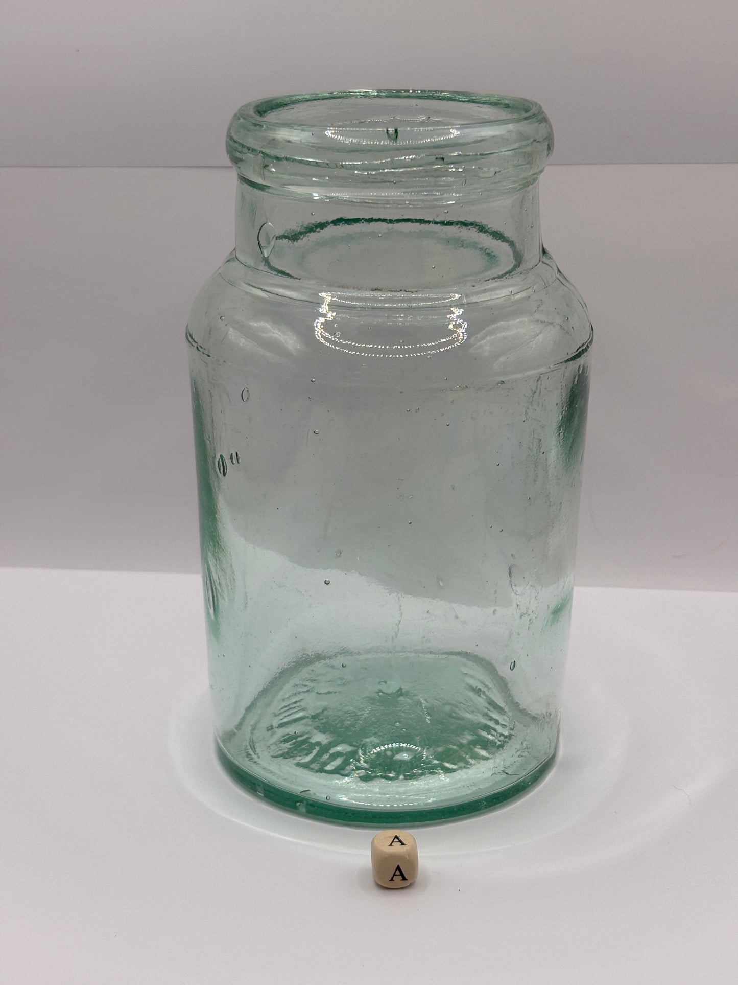 Old 2lb aqua glass pickle jar, preserve jar (a)