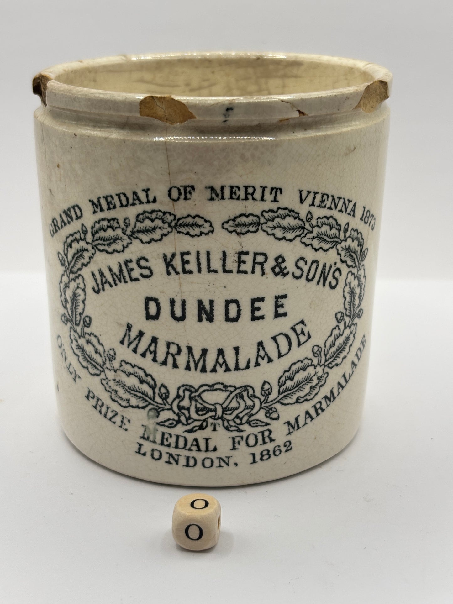 Old 1lb James Keiller Dundee marmalade jar (o) damaged
