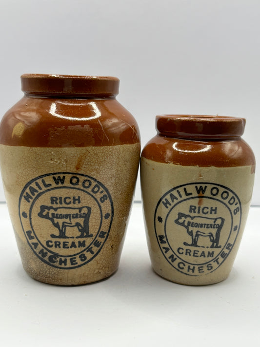 2 Manchester cream pots, Hailwoods pure rich cream