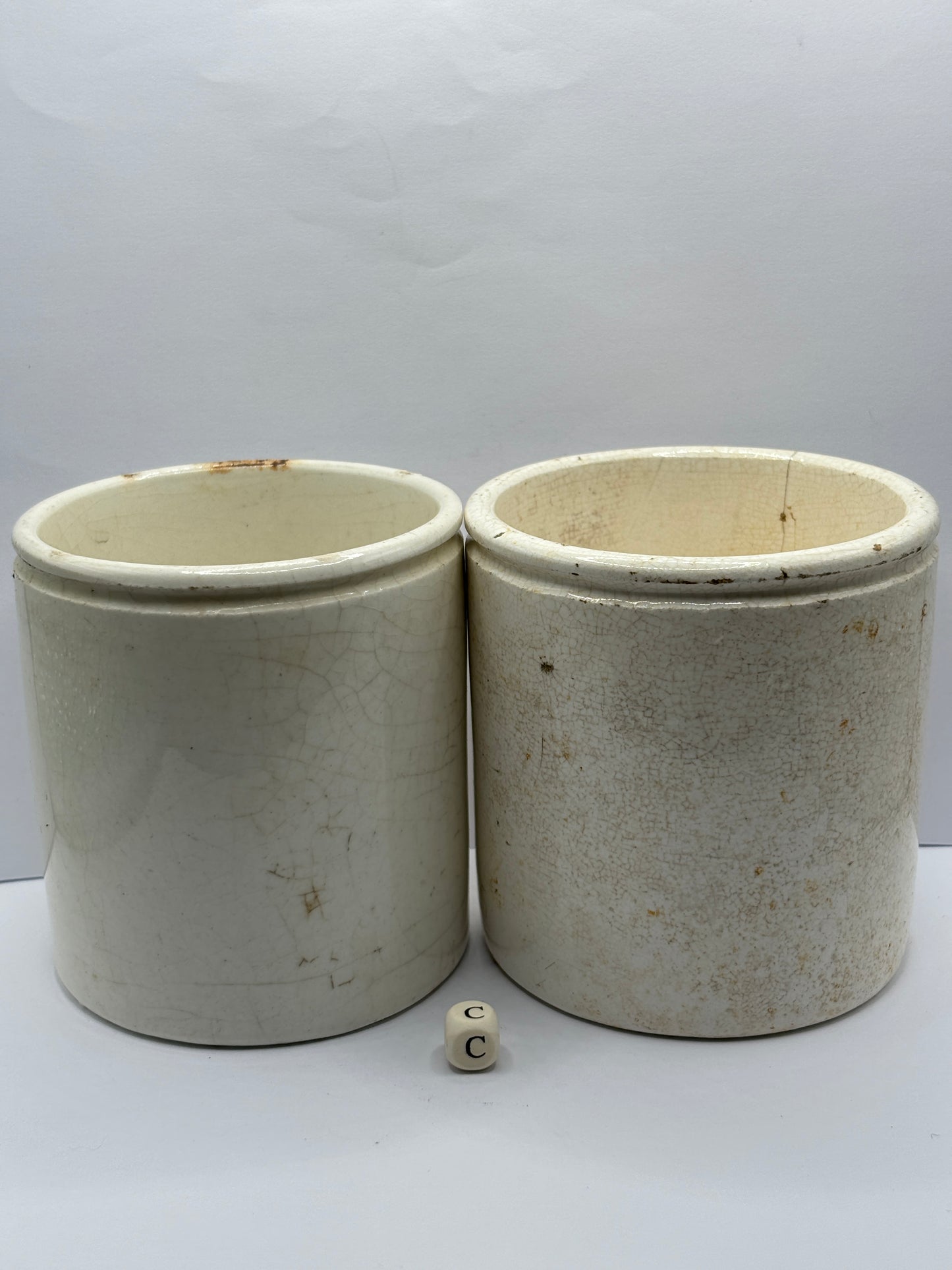 2 old stoneware preserve pots (c)