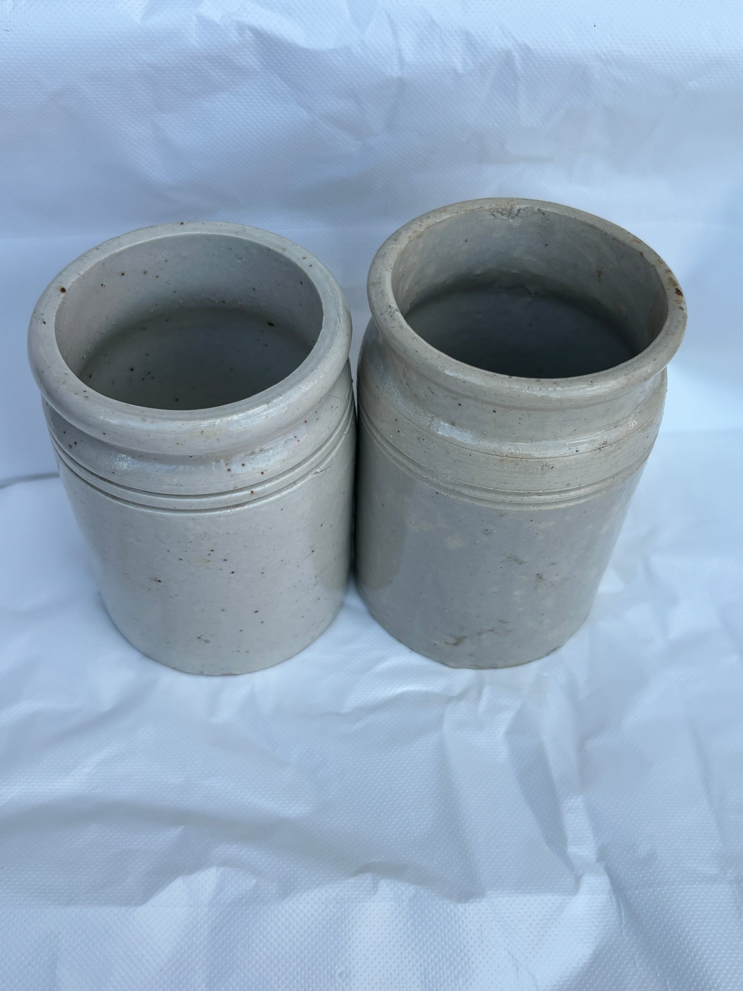 2 small rolled top stoneware marmalade pots & jars