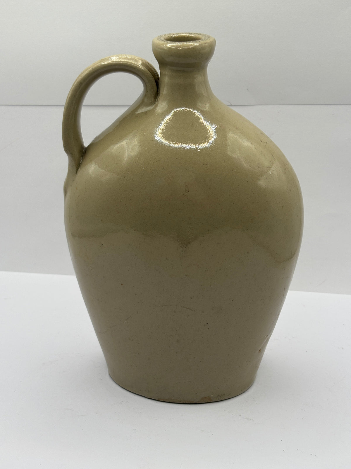 Old off white stoneware handled flask