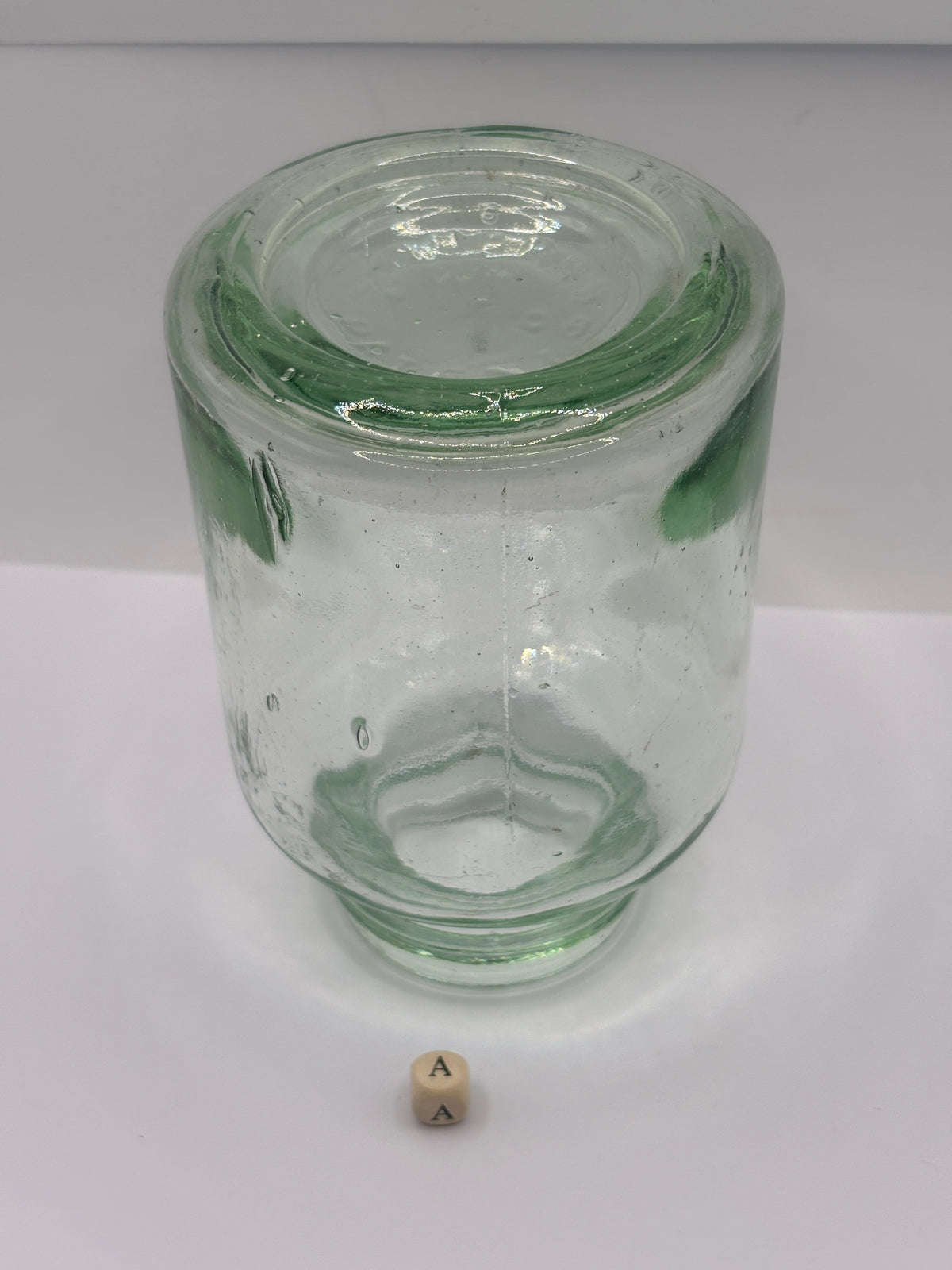 Old aqua glass pickle jar (a) 13.5cms