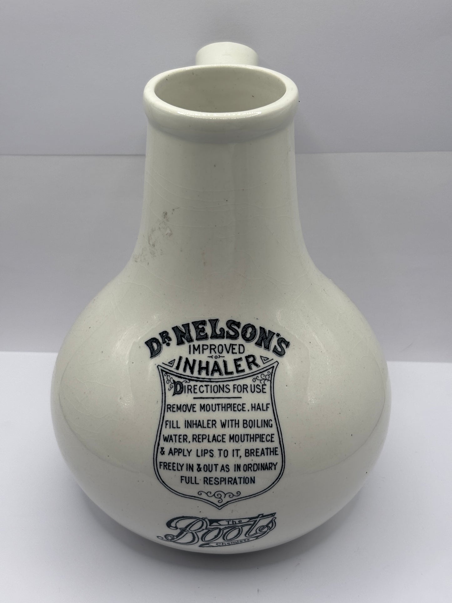 Old stoneware advertising inhaler, Dr nelsons improved inhaler