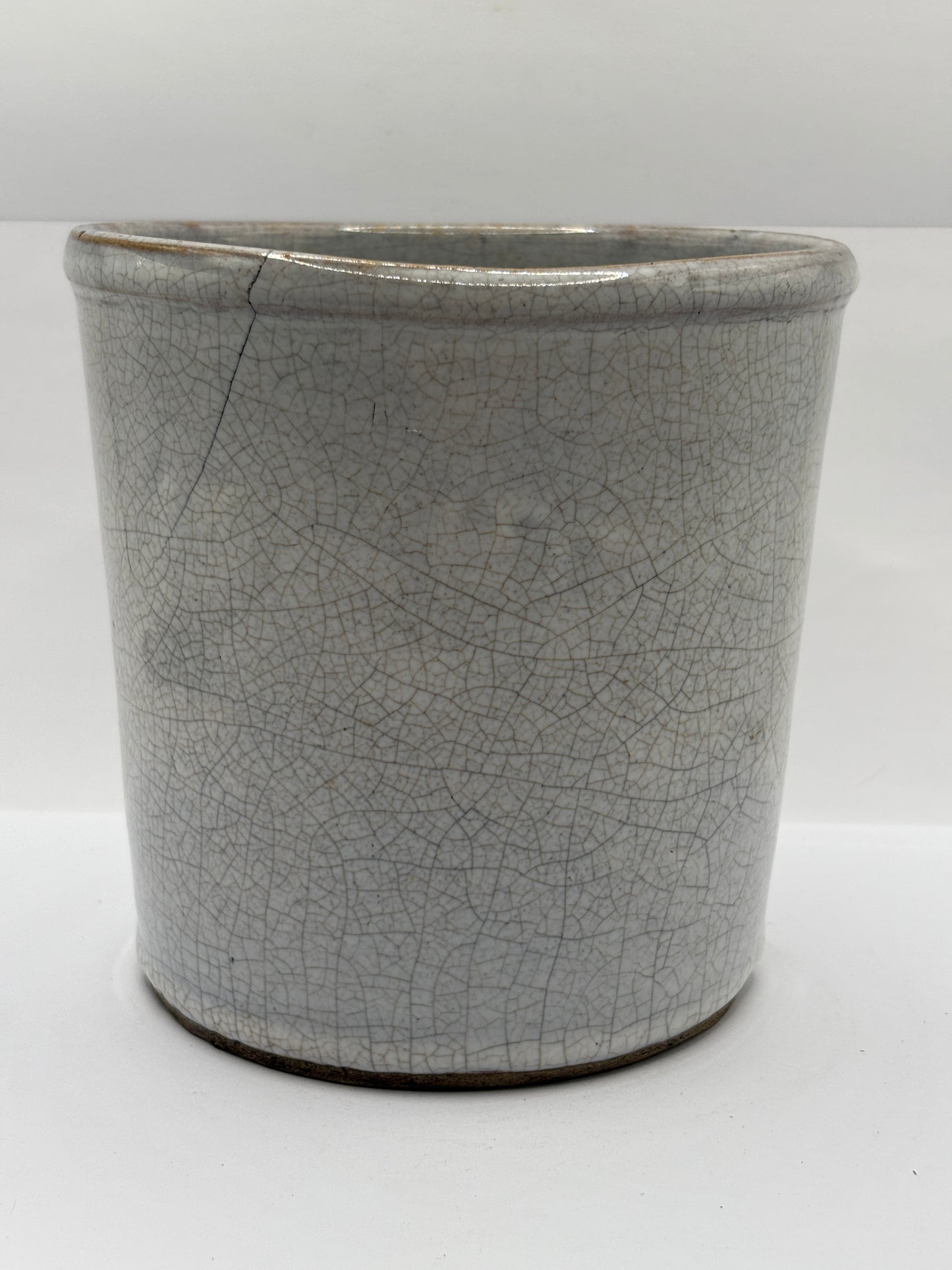 Old French stoneware confit pot, stained & crazed