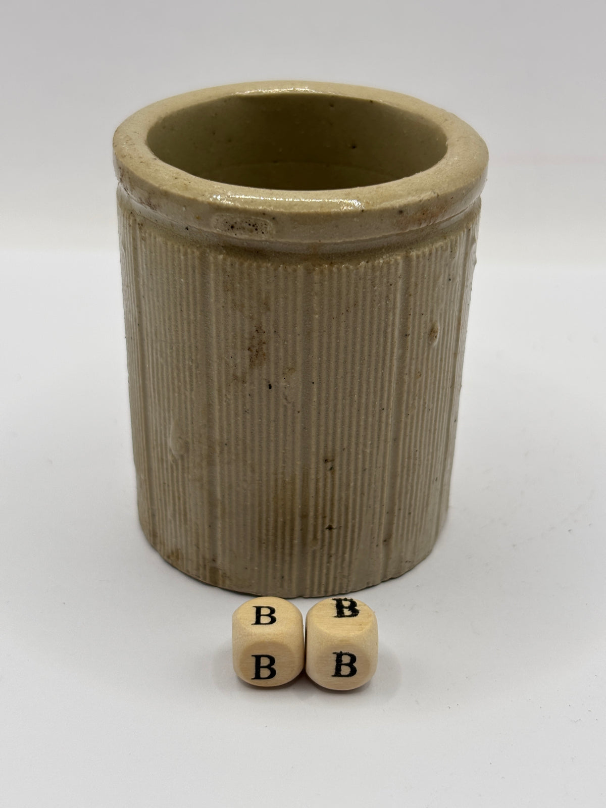 Old mini ribbed stoneware jam pot (BB)